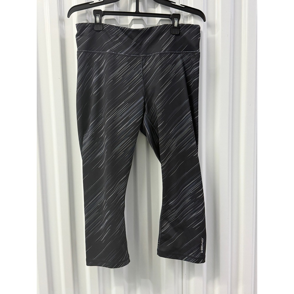 HEAD Capri Leggings Women Large Black Grey Streak Excellent Athletic Yoga Tights